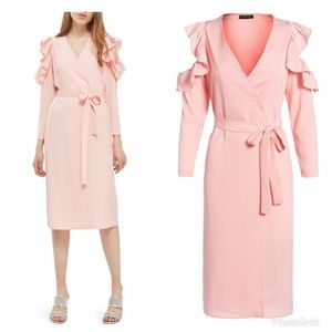 TOPSHOP Ruffle Cold Shoulder Wrap Dress